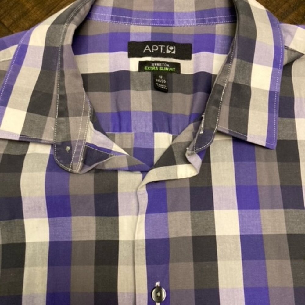 Men Apt. 9 Plaid Shirt Stretch Slim Fit - Picture 2 of 5